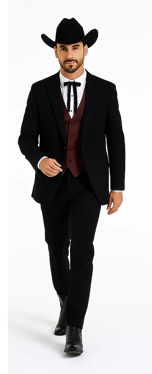 Smoking Traje - Esmoquin - Smoking Para Hombre - Two Button Peak Western Black Tuxedo - Image 4