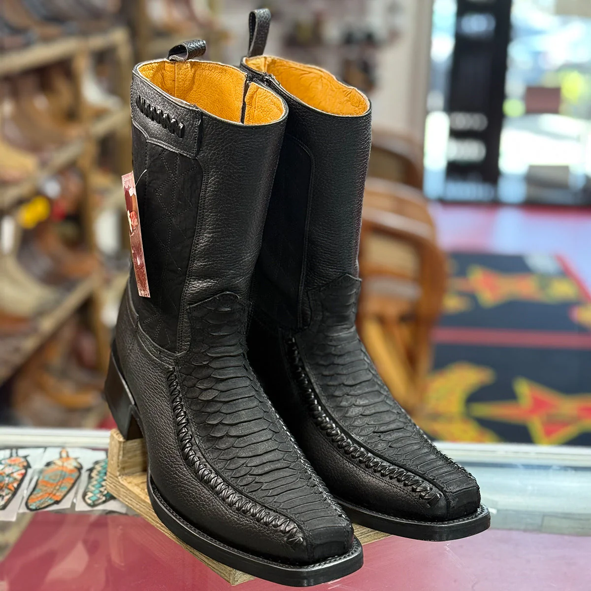 Snake Print Boots Semi Square Toe by La Sierra Boots