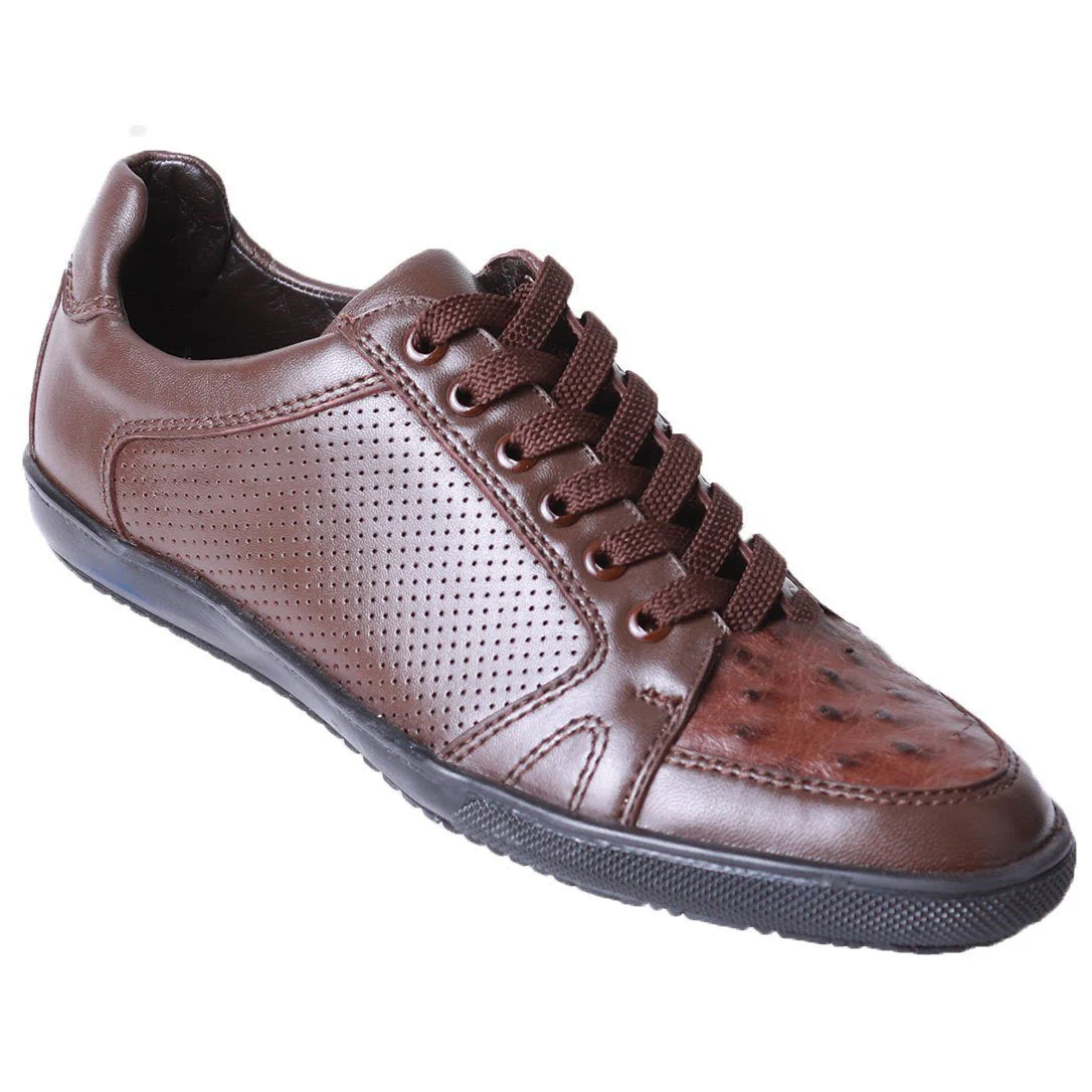 Sneaker de Piel de Cafe Avestruz