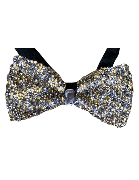 Sparkly Bow Tie Sequin Fabric Rhinestone sequin Bowtie Gold ~ Silver