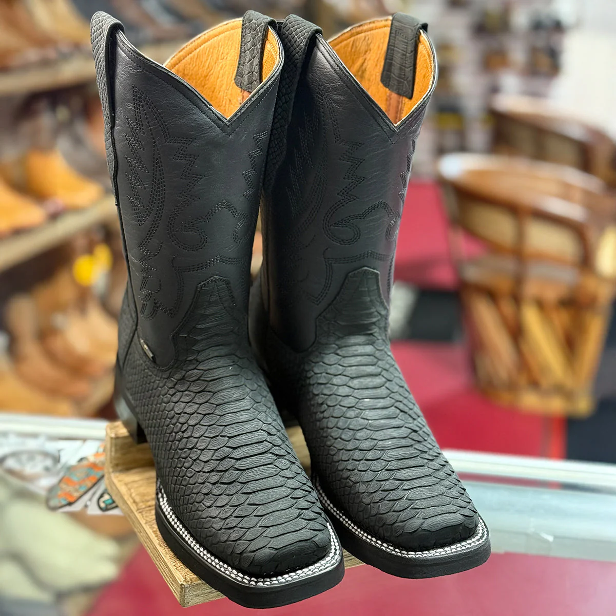 Square Toe Cowboy Boots Snakeskin Print by La Sierra Boots - Image 2