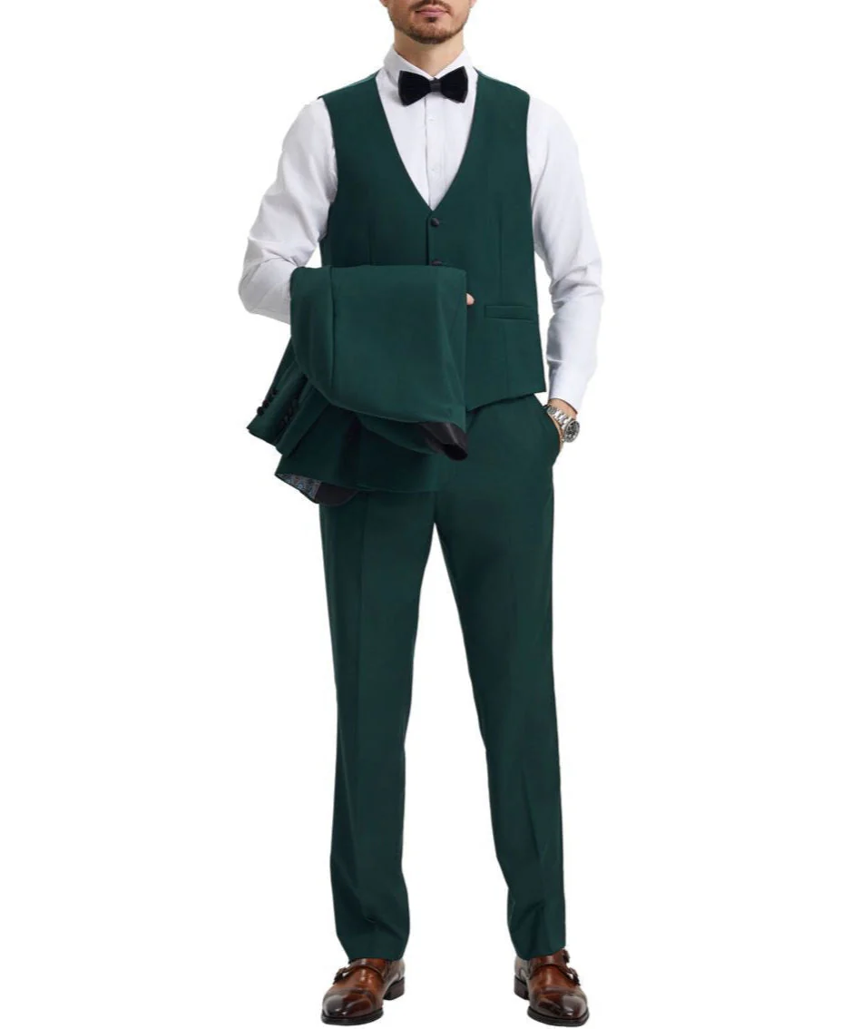 Stacy Adams - Green 3 Piece Hybrid Fit Tuxedo Satin Shawl Lapel - Image 2