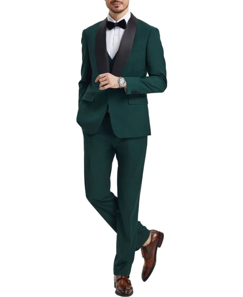 Stacy Adams - Green 3 Piece Hybrid Fit Tuxedo Satin Shawl Lapel - Image 3
