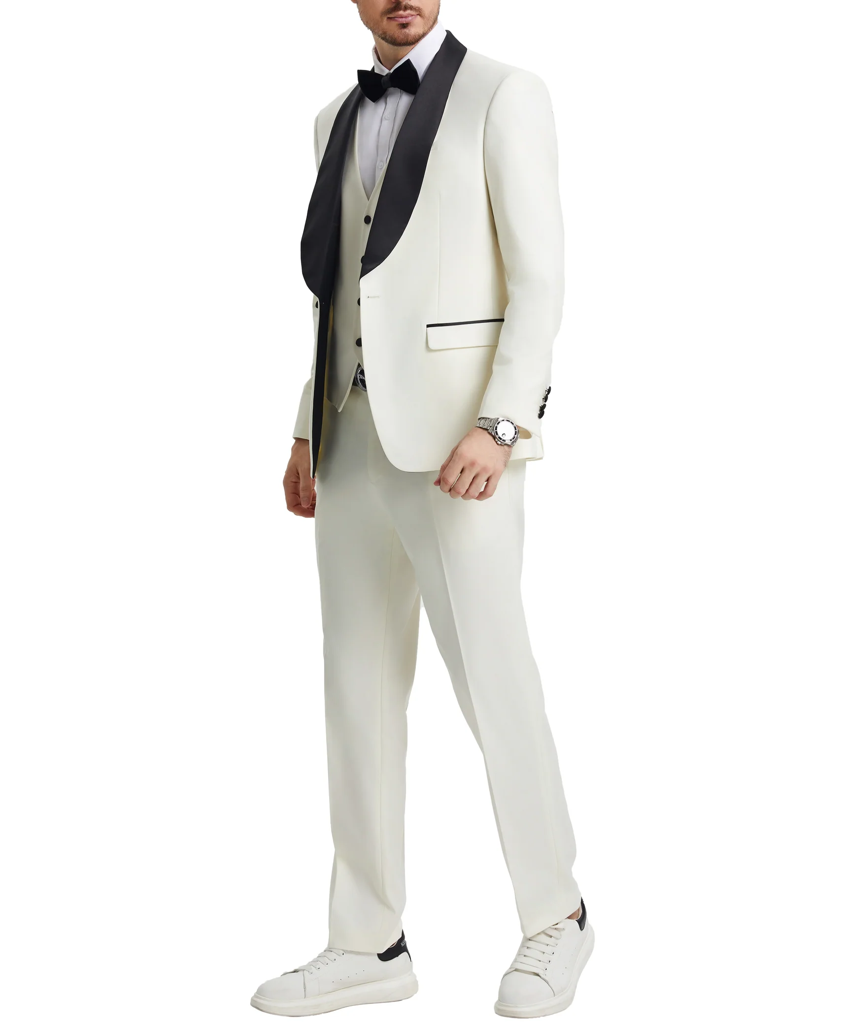 Stacy Adams - Ivory 3 Piece Hybrid Fit Tuxedo Satin Shawl Lapel - Image 2