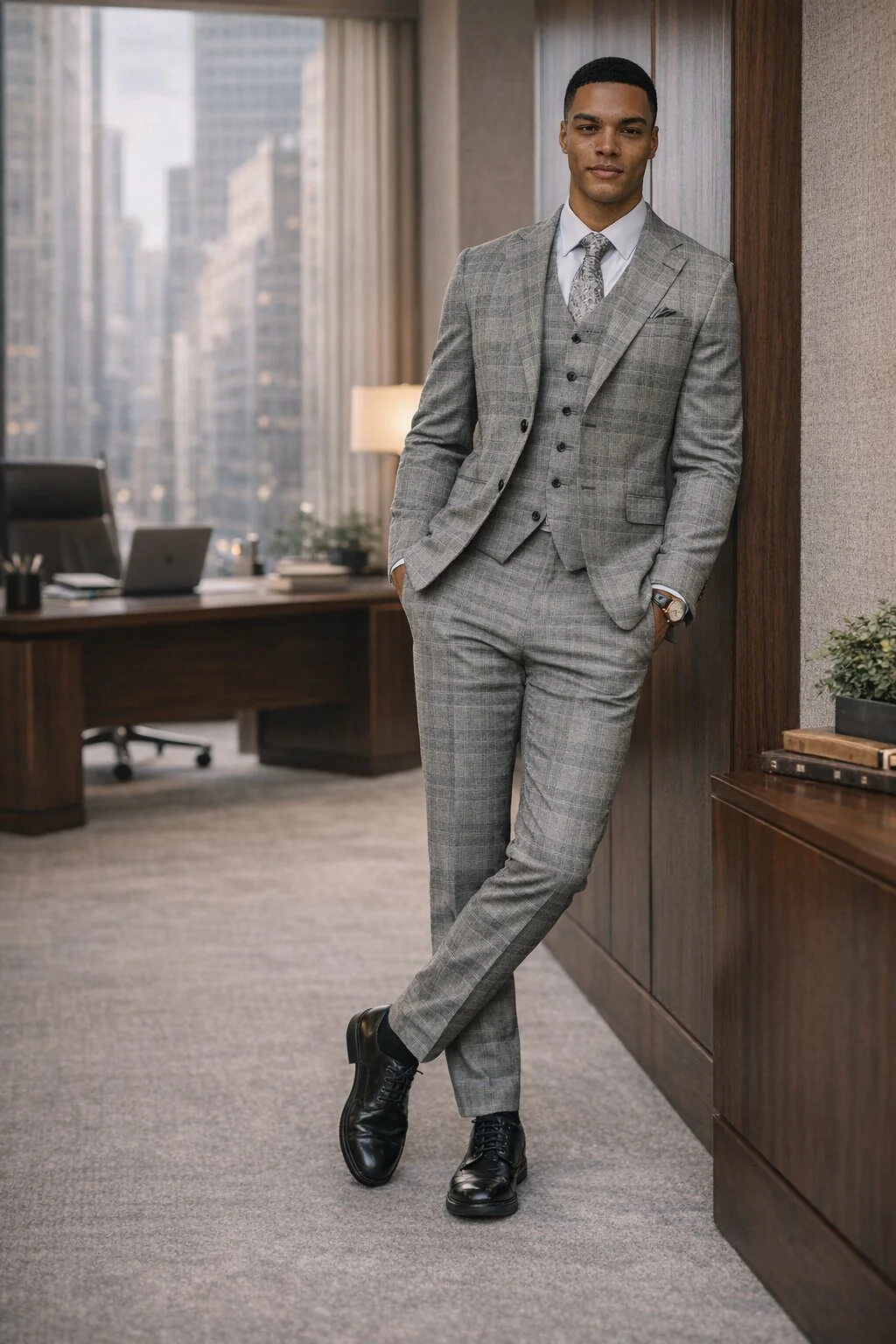 Stacy Adams Men's 3 Piece Glen Plaid Suit - Hybrid Fit - Image 8
