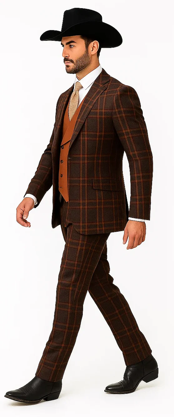 Statement Confidence Designer Suit - Copper - Orange - Super 150's Wool Suits 1 Button Peak Lapel Double Breasted Vest Rust Color Perfect For Church - Image 2