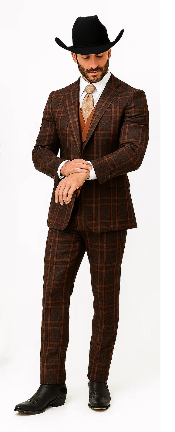 Statement Confidence Designer Suit - Copper - Orange - Super 150's Wool Suits 1 Button Peak Lapel Double Breasted Vest Rust Color Perfect For Church - Image 3