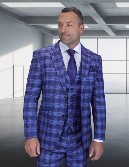 Statement Men’s 3-Piece 100% Wool Modern Fit Suit – Sharp Plaid Pattern - Image 2