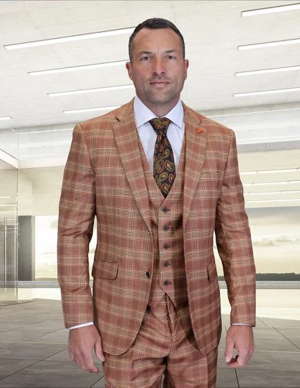 Statement Men’s 3-Piece 100% Wool Modern Fit Suit – Sharp Plaid Pattern - Image 3