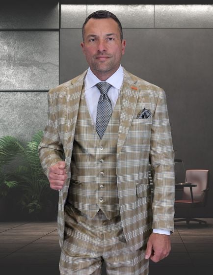 Statement Men’s 3-Piece 100% Wool Modern Fit Suit – Sharp Plaid Pattern - Image 4