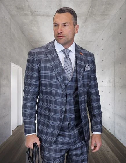 Statement Men’s 3-Piece 100% Wool Modern Fit Suit – Sharp Plaid Pattern - Image 5