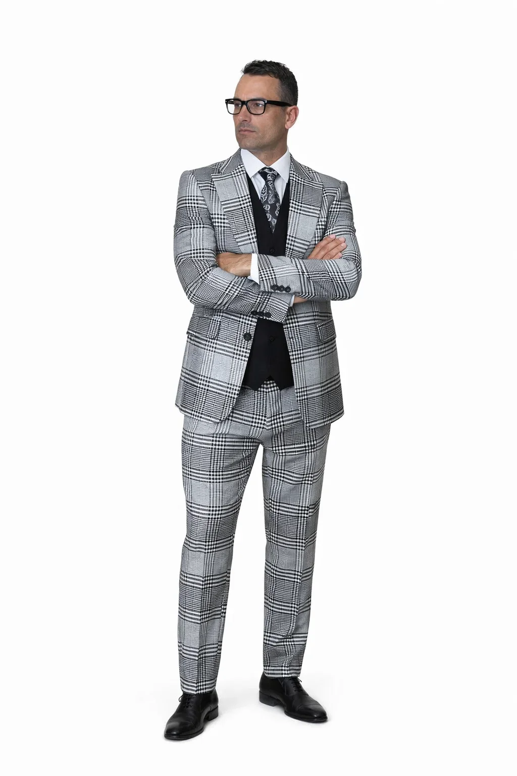 Statement Men’s 3-Piece Plaid Wool Suit – 100% Wool Modern Fit with Peak Lapel - Image 3