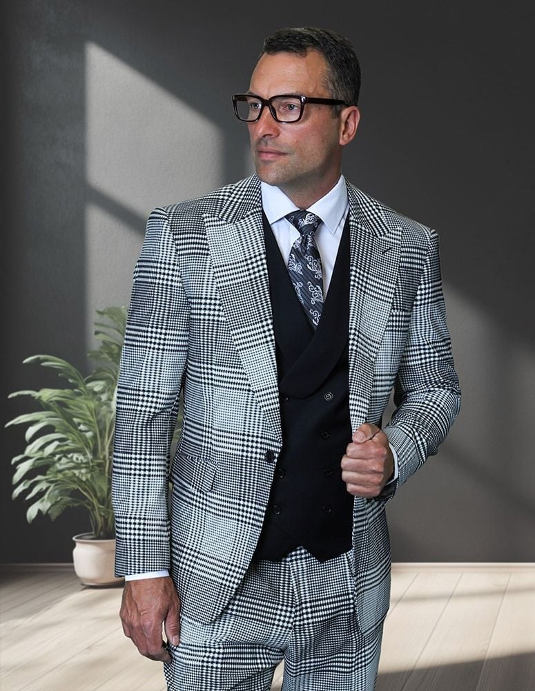 Statement Men’s 3-Piece Plaid Wool Suit – 100% Wool Modern Fit with Peak Lapel - Image 5