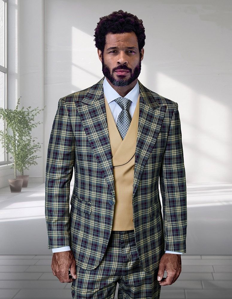 Statement Men’s 3-Piece Plaid Wool Suit – 100% Wool Modern Fit with Wide Peak Lapel - Image 7
