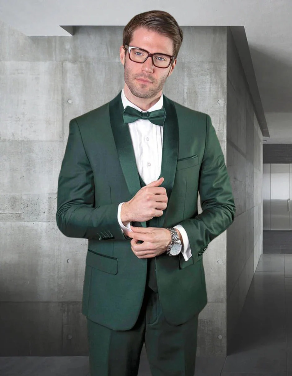Statement Men's Hunter Green Shawl Vested Tuxedo