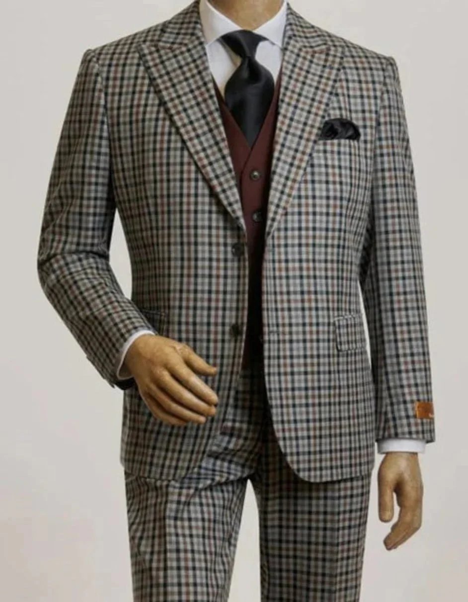 Steve Harvey Suits Clothing line - Steve Harvey Suits Mens Multicolor Suit - Designer Brand Suit No Double Breasted Pinstripe Pleated Pants Modern Fit