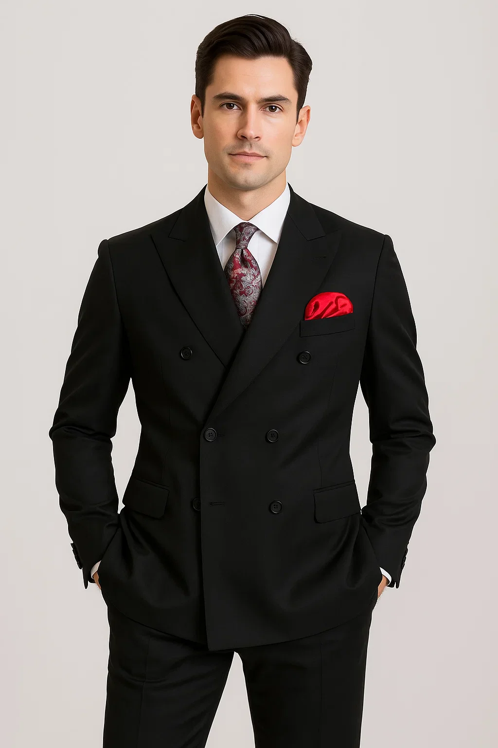Steve Harvey Suits Clothing line - Steve Harvey Suits Mens Peak Lapel Modern Fit - No Pleated Pants Designer Brand Black Peak Lapel 3 Piece Vested Suit