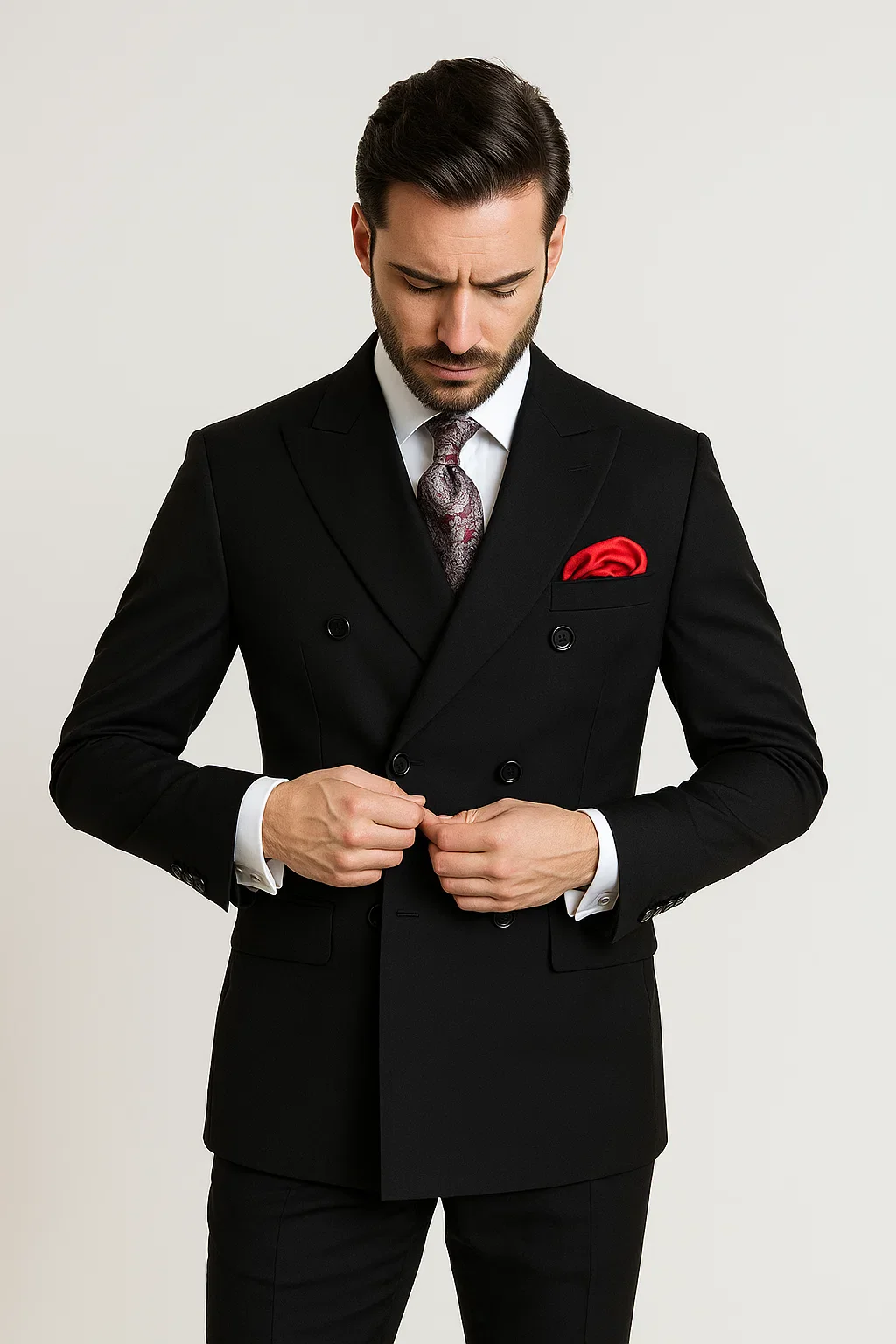 Steve Harvey Suits Clothing line - Steve Harvey Suits Mens Peak Lapel Modern Fit - No Pleated Pants Designer Brand Black Peak Lapel 3 Piece Vested Suit - Image 5