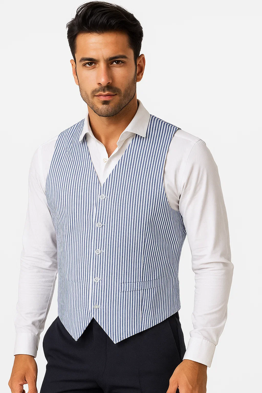 Striped Navy Blue and White Seersucker Vests - Image 2