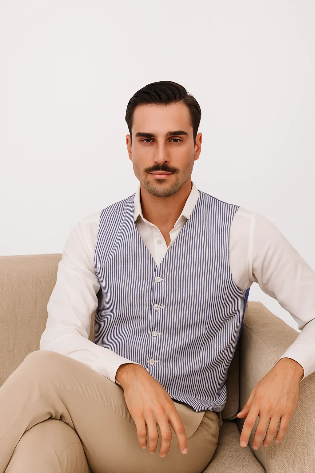Striped Navy Blue and White Seersucker Vests - Image 5
