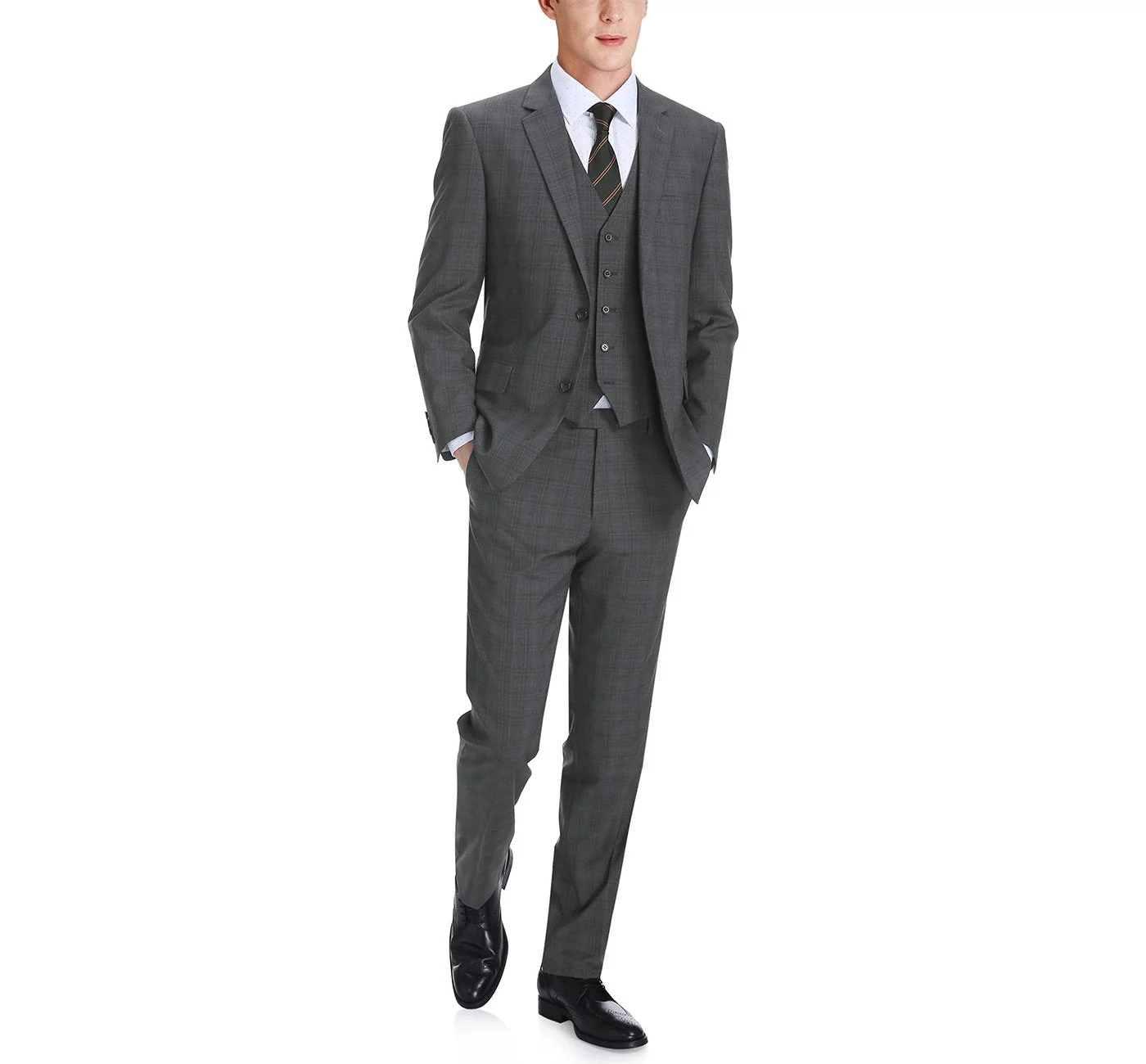 Designer Suit 278-1 Men's 3-Piece Classic Fit Single Breasted Windowpane Suit - Image 2