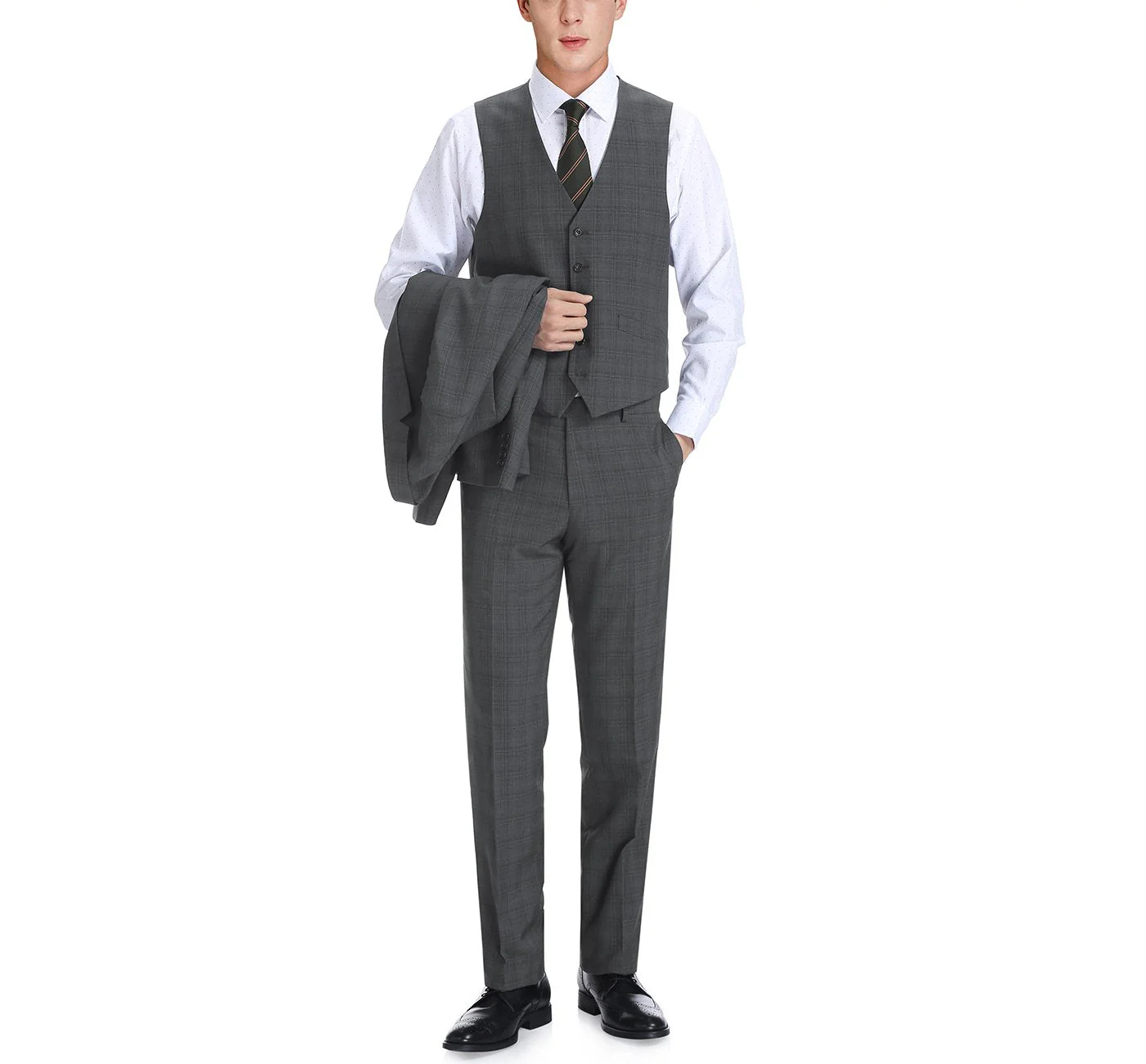 Designer Suit 278-1 Men's 3-Piece Classic Fit Single Breasted Windowpane Suit - Image 3