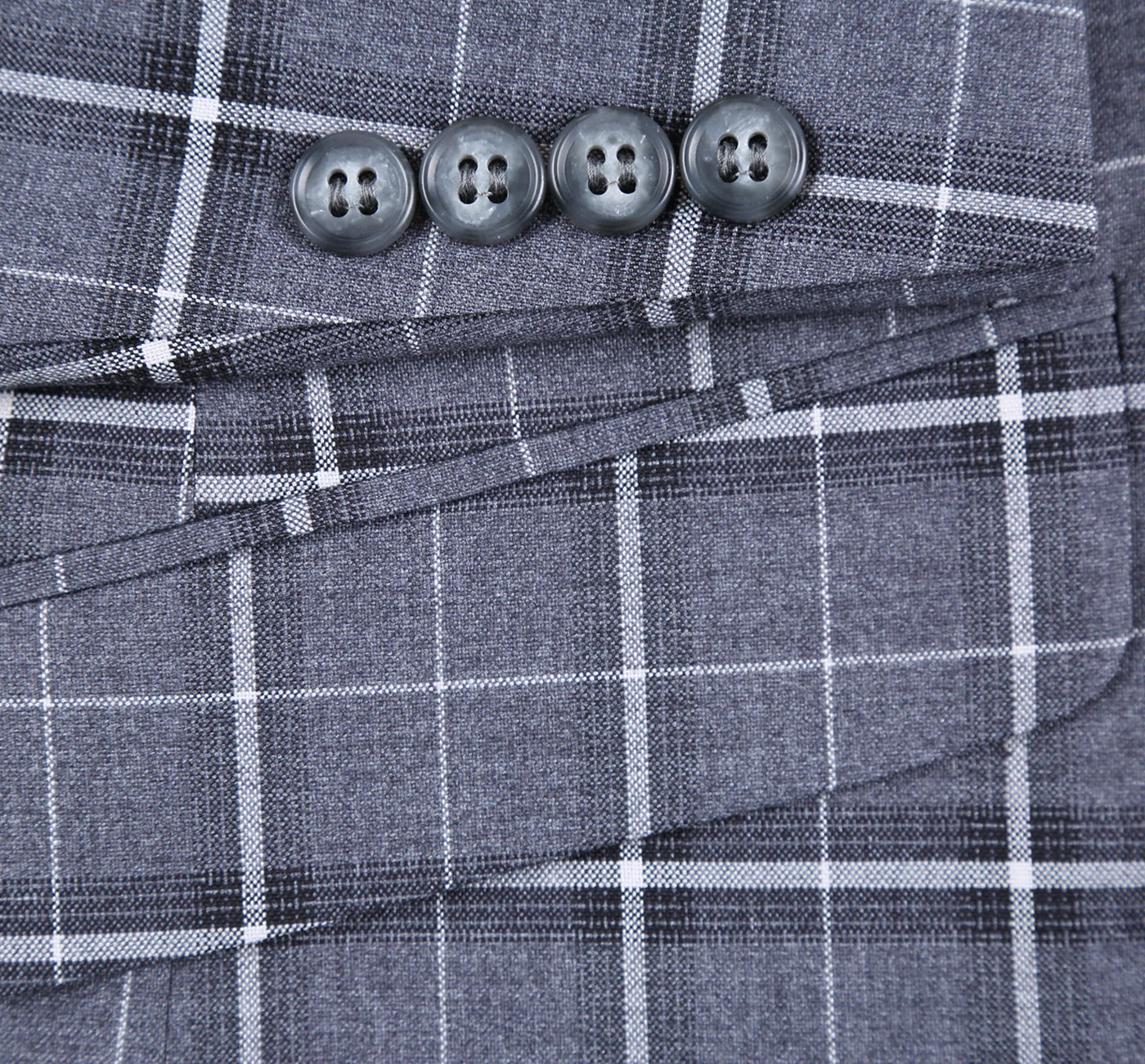 293-14 Men's Classic Fit Single Breasted Grey & White Check Suits - Image 8