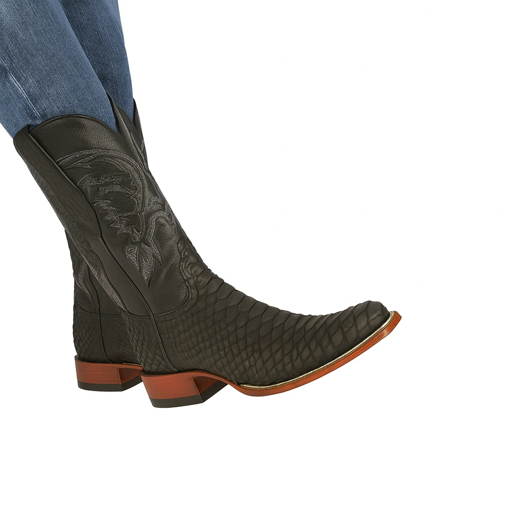 Suede Black Python Cowboy Boots - Image 8