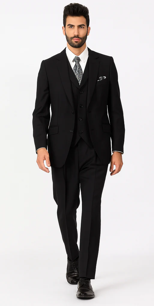 Suit - 1920s Old School Suit - Ticket Pocket Peak Lapel Black Suit - Image 3