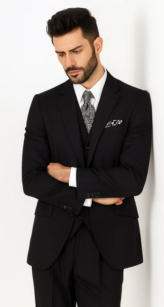 Suit - 1920s Old School Suit - Ticket Pocket Peak Lapel Black Suit - Image 8
