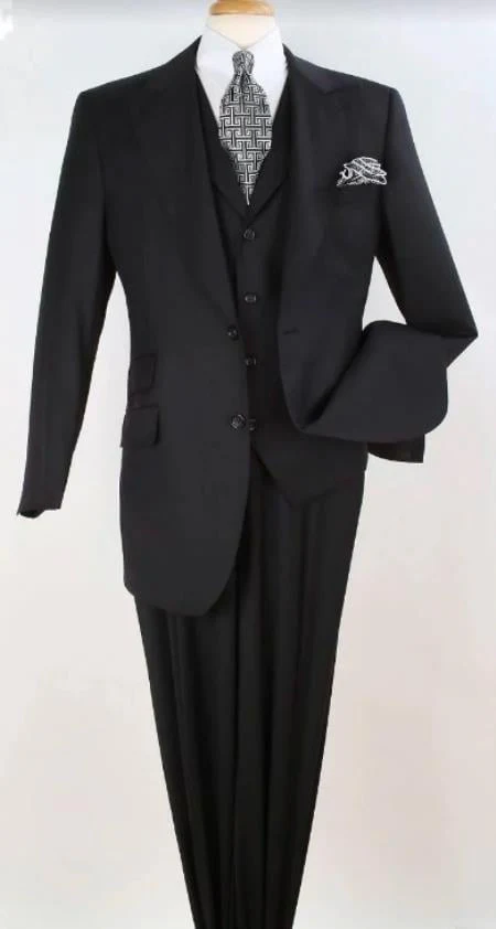 Suit - 1920s Old School Suit - Ticket Pocket Peak Lapel Black Suit - Image 9