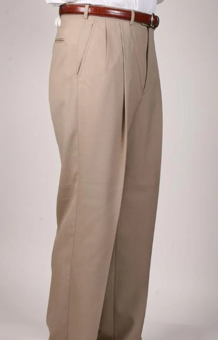 Tan ~ Beige Somerset Double-Pleated Slacks / Dress Pants Trouser Unhemmed Unfinished Bottom