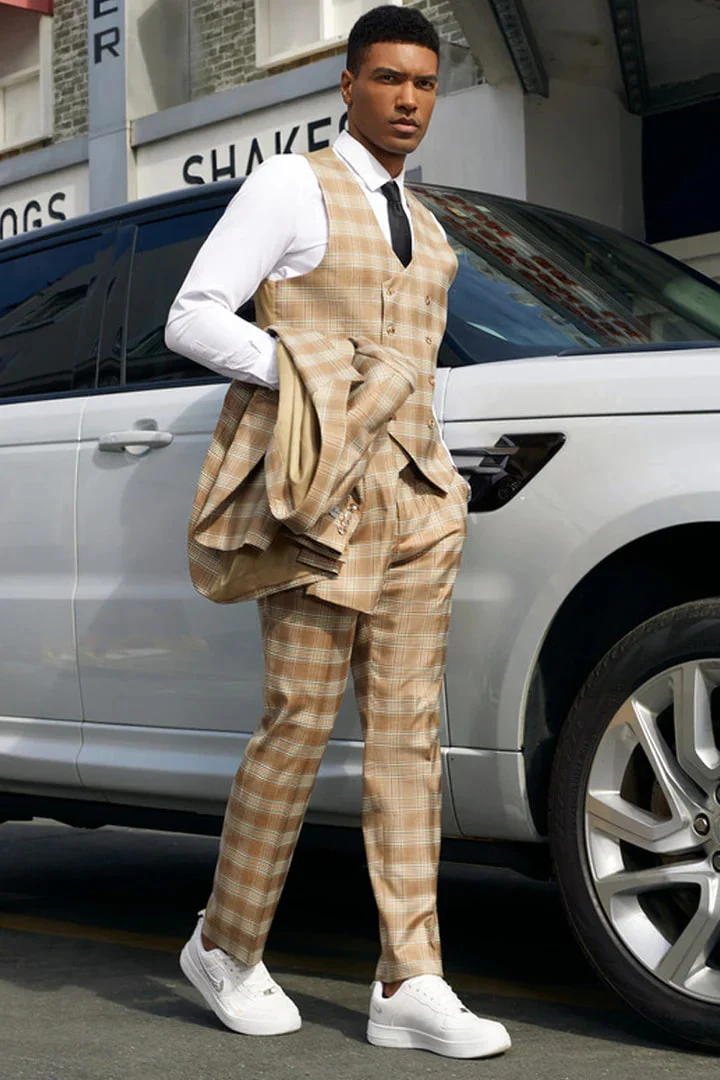 Tan Suits For Wedding - Tan Groomsmen Suits - Tan Hybrid Fit Tuxedo - Image 3