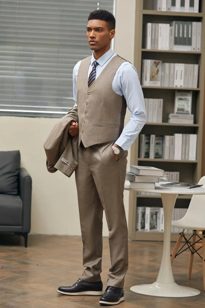 Tan Suits For Wedding - Tan Groomsmen Suits - Tan Single Breasted Tuxedo - Image 3