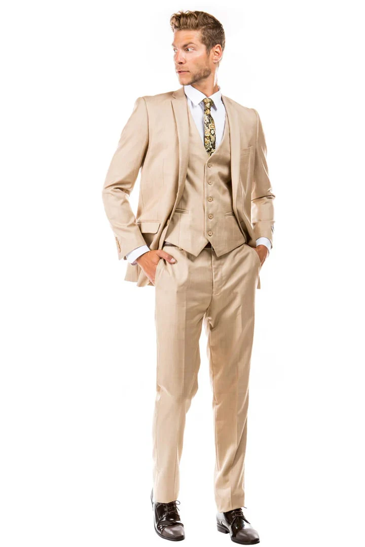 Tan Suits For Wedding - Tan Groomsmen Suits - Tan Slim Notch Lapel Tuxedo - Image 2