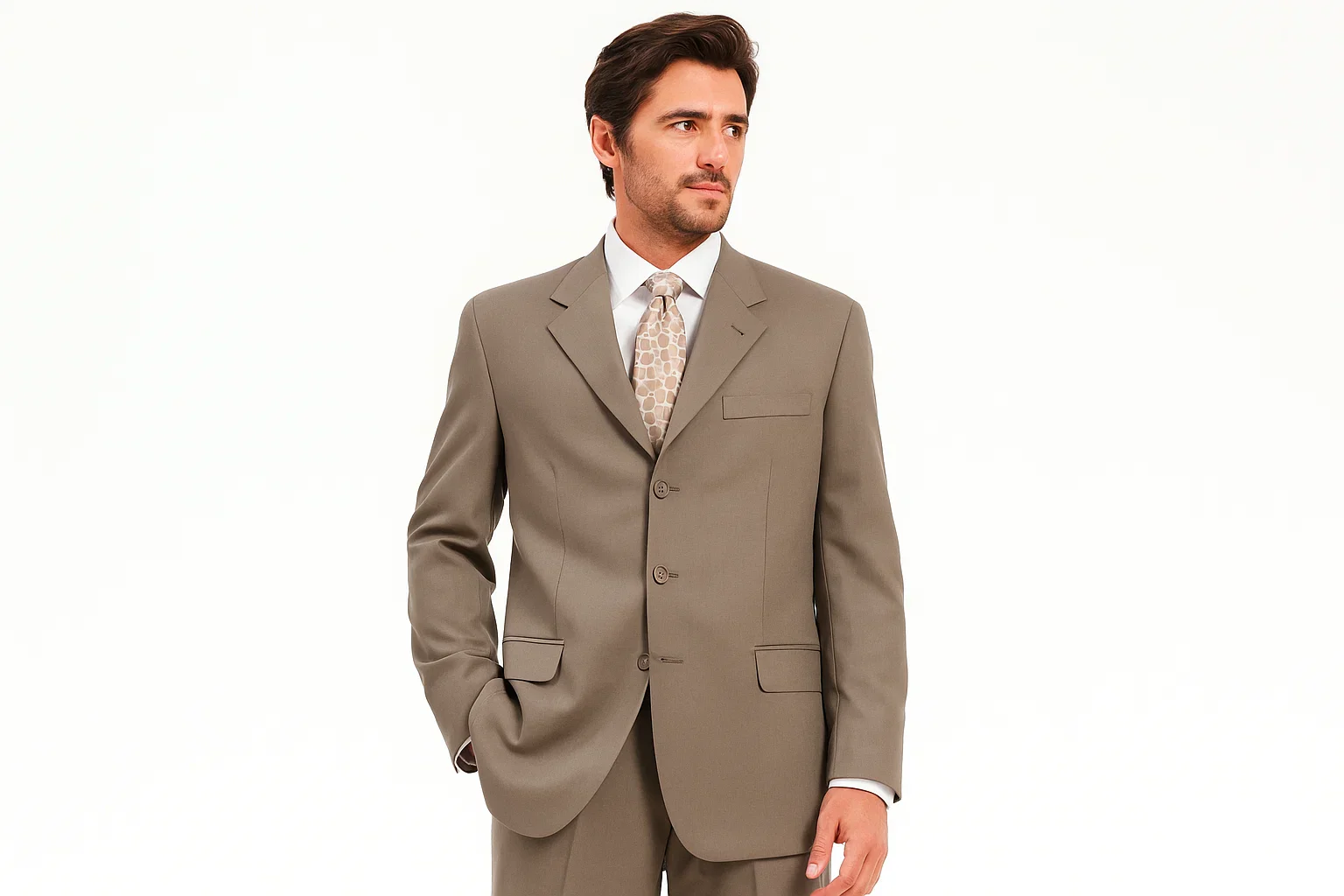 Taup/Tan ~ Beige Super 100'S Business Discounted Cheap Priced Business Suits Clearance Sale Available In 2 Or 3 Buttons Style Regular Classic Cut - Image 2