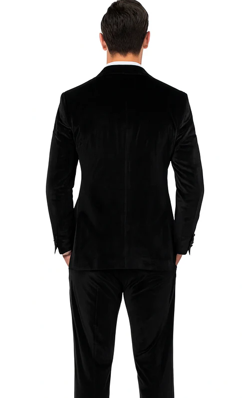 Tazzio Men’s Black Velvet Suit – Slim Fit 2-Piece Formal Peak Lapel - Image 3