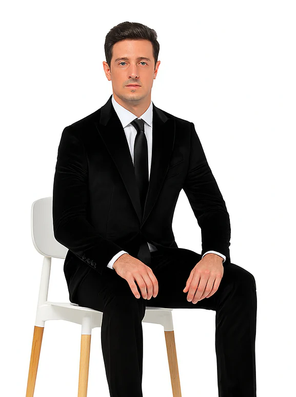 Tazzio Men’s Black Velvet Suit – Slim Fit 2-Piece Formal Peak Lapel - Image 4