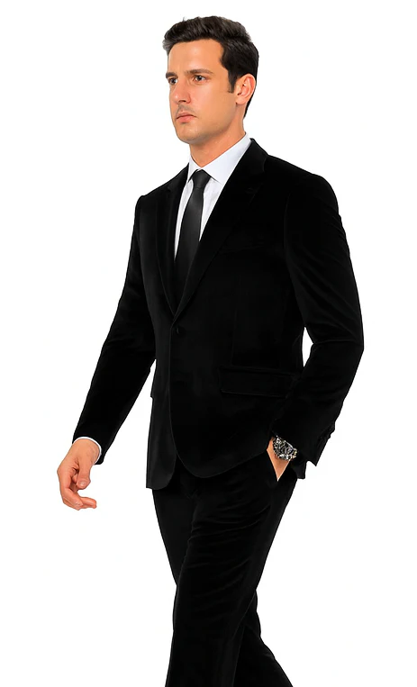 Tazzio Men’s Black Velvet Suit – Slim Fit 2-Piece Formal Peak Lapel - Image 5