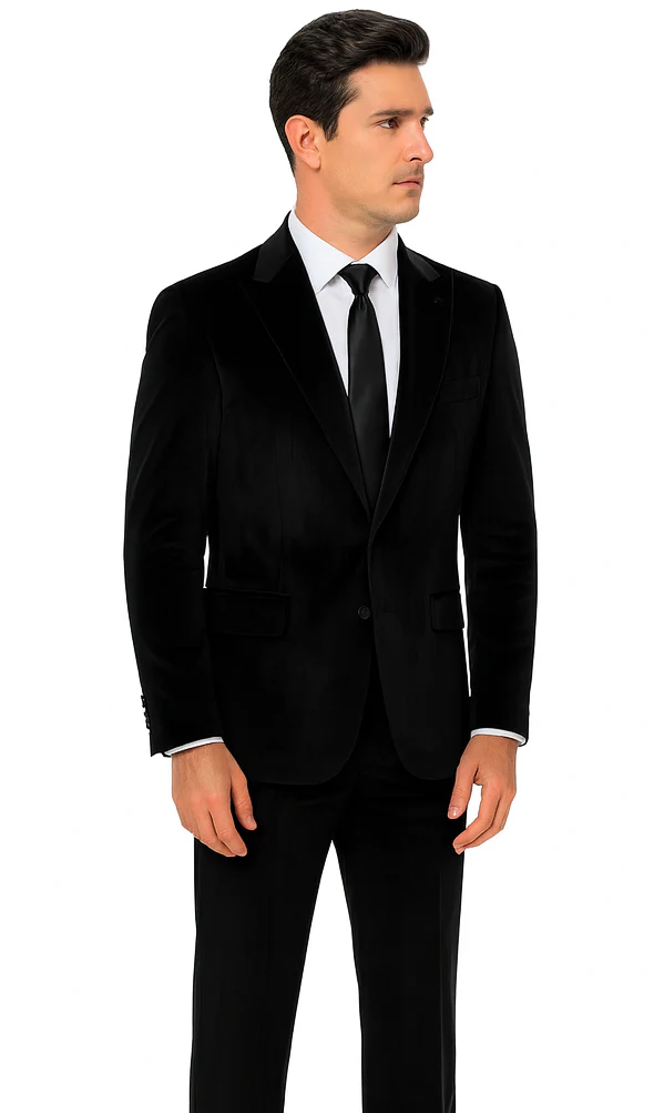 Tazzio Men’s Black Velvet Suit – Slim Fit 2-Piece Formal Peak Lapel - Image 6