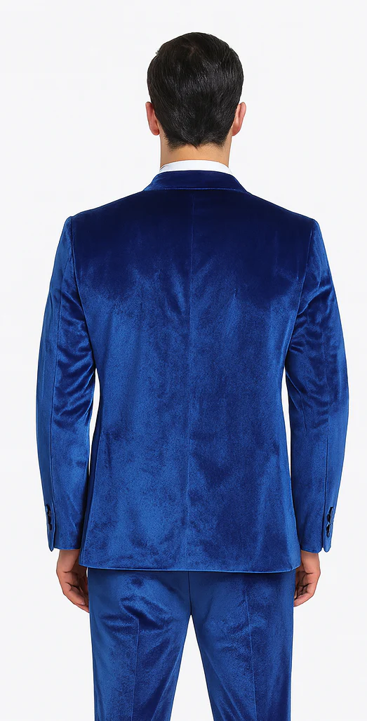 Tazzio Men’s Royal Blue Velvet Suit – Slim Fit 2-Piece Peak Lapel Formalwear - Image 2