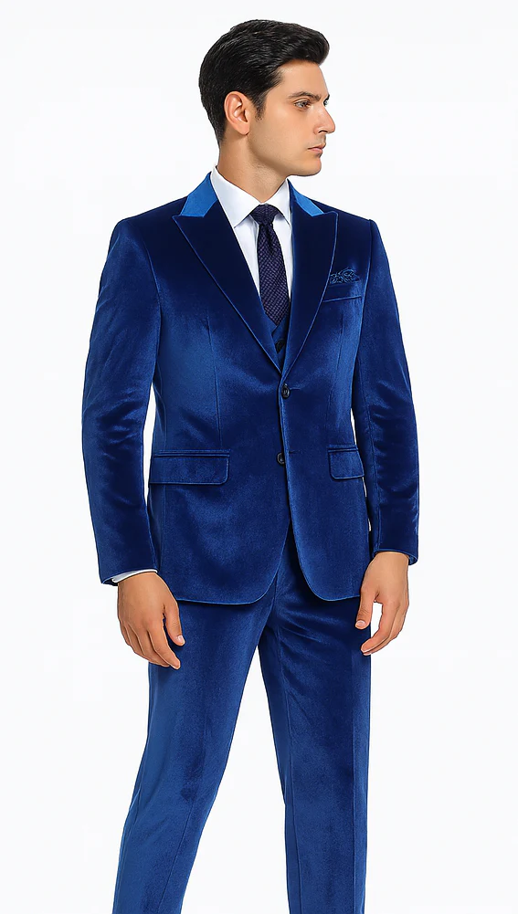 Tazzio Men’s Royal Blue Velvet Suit – Slim Fit 2-Piece Peak Lapel Formalwear - Image 4