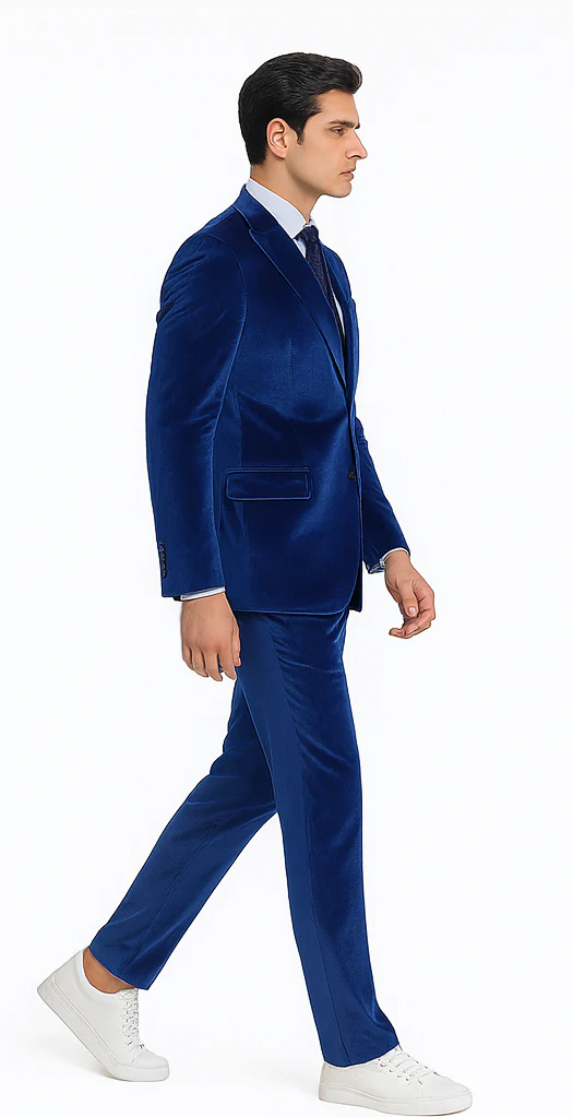 Tazzio Men’s Royal Blue Velvet Suit – Slim Fit 2-Piece Peak Lapel Formalwear - Image 5