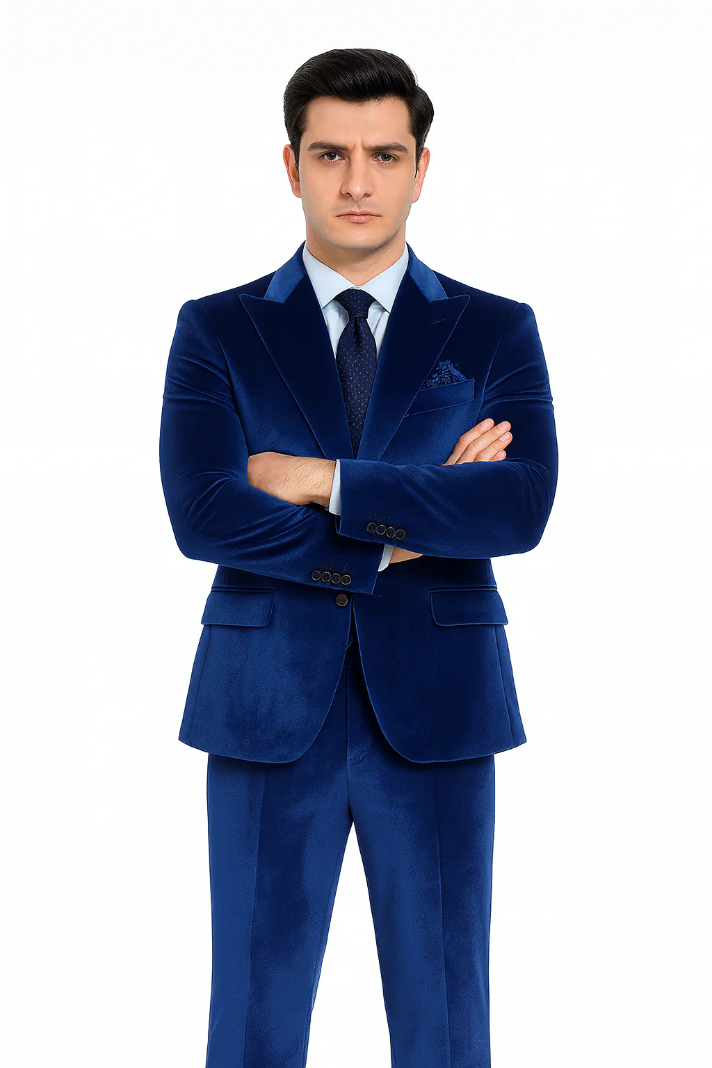 Tazzio Men’s Royal Blue Velvet Suit – Slim Fit 2-Piece Peak Lapel Formalwear - Image 7
