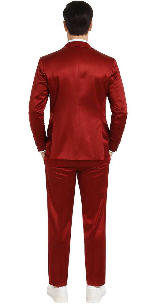 Tazzio Men's Burgundy Satin Double Breasted 3 Piece Skinny Fit Suit with Peak Lapel Jacket and Vest - Image 3