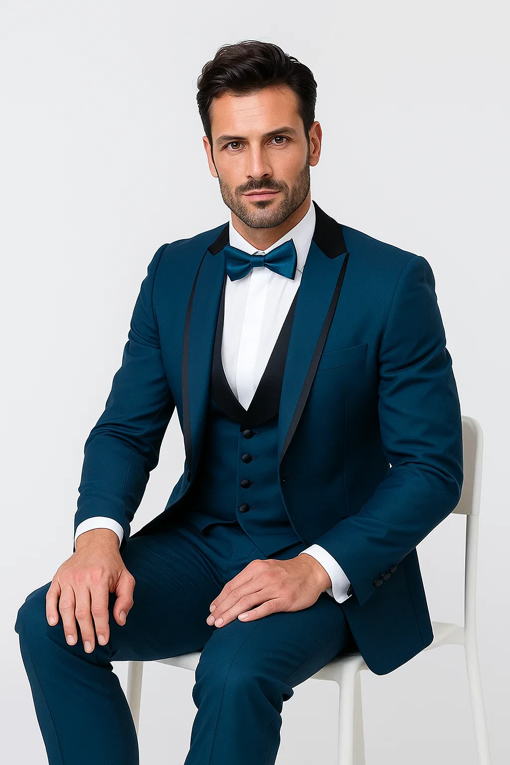 Teal Blue Slim Fit Tuxedo 3 Piece with Satin Shawl Collar Vest - Image 9