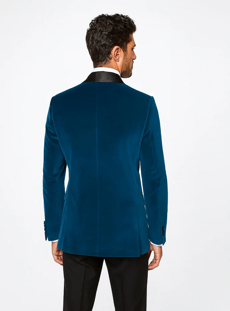 Teal Tuxedo - Velvet Dinner Jacket - Mens Velvet Blazer - Image 2