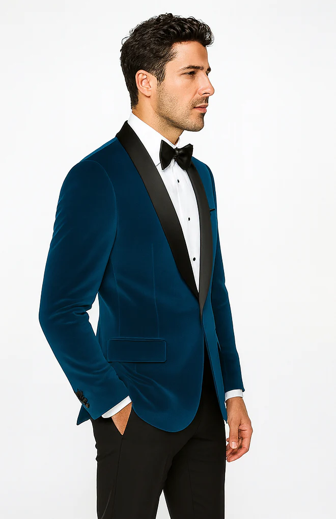 Teal Tuxedo - Velvet Dinner Jacket - Mens Velvet Blazer - Image 3