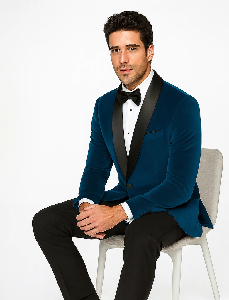 Teal Tuxedo - Velvet Dinner Jacket - Mens Velvet Blazer - Image 4