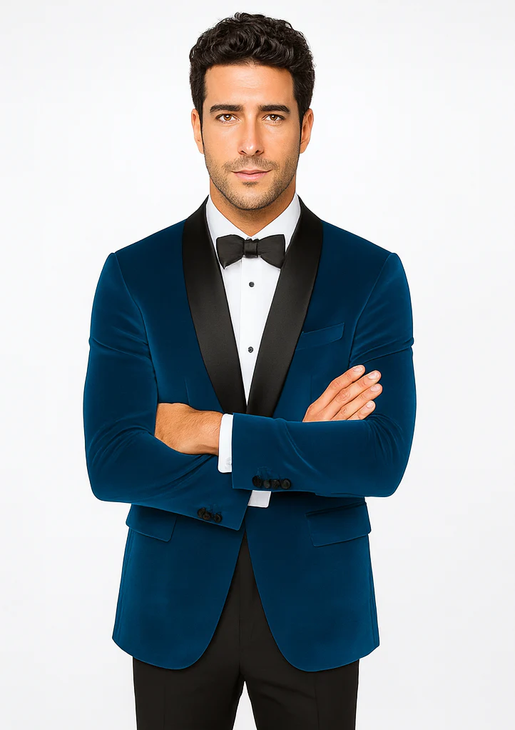 Teal Tuxedo - Velvet Dinner Jacket - Mens Velvet Blazer - Image 5